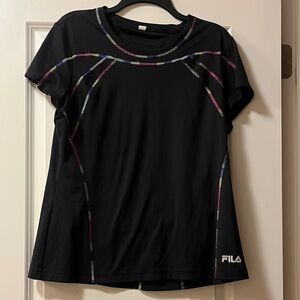 Fila Women's Black Tee with Colorful Accents
